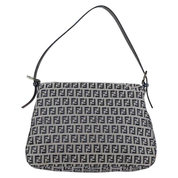 FENDI Zucchino Canvas Mamma Baguette Shoulder Bag Navy Silver - Picture 3 of 14